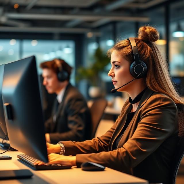 Call center agents helping auto parts customers